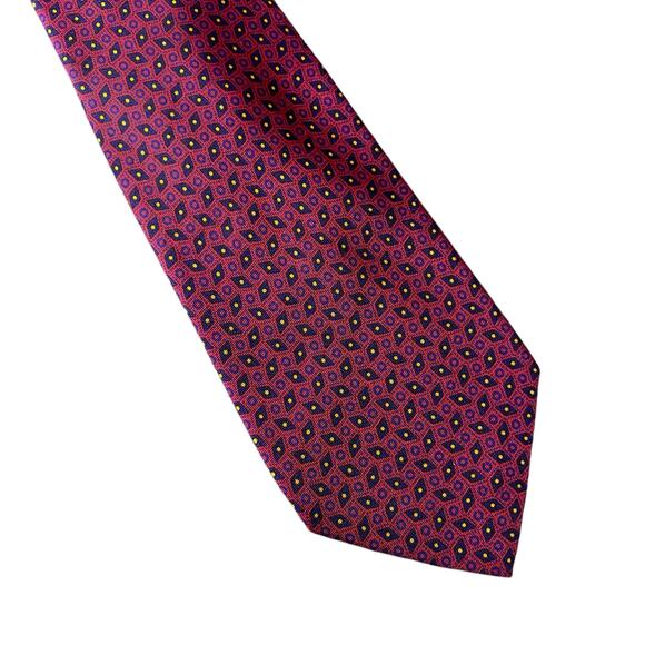 Balenciaga 100% Silk Necktie LUXURY Made in Italy Red with Blue Geometric Tie - Picture 16 of 16